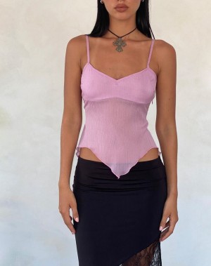 Motel Rocks Carmeline Longline Cami Tanktop Damen Rosa | SWN478OS