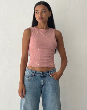 Motel Rocks Hala Top Weste Damen Rosa Gold | URR429EF