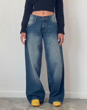 Motel Rocks Roomy Extra Weite Low Rise Jeans Damen Dunkelblau | RQS3372VE