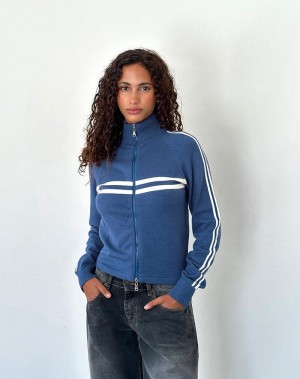 Motel Rocks Talisa Sportliche Zip Through Jacken Damen Navy Weiß | KRI2666FC