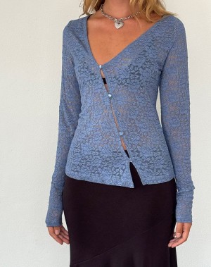 Motel Rocks Zatin Asymmetrical Strickjacke Damen Blau | BZA1770BC