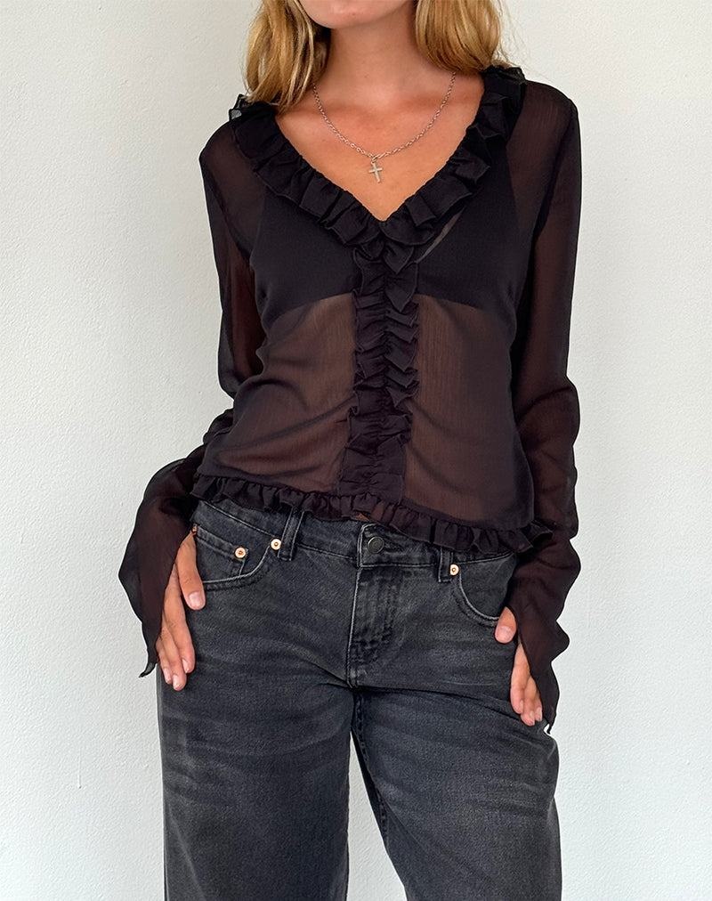 Motel Rocks Adriana Ruffle Bluse Damen Schwarz | MFW9680GP