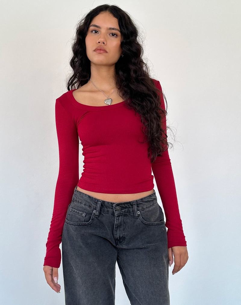 Motel Rocks Binlo Extra Long Sleeve T-shirts Damen Rot | CXJ4076NR