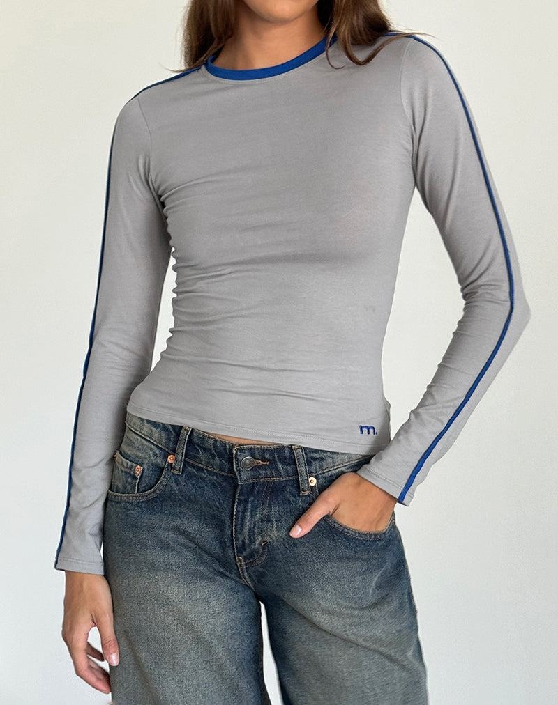 Motel Rocks Bonija Long Sleeve T-shirts Damen Grau Tiefesblau | NRM8929JT