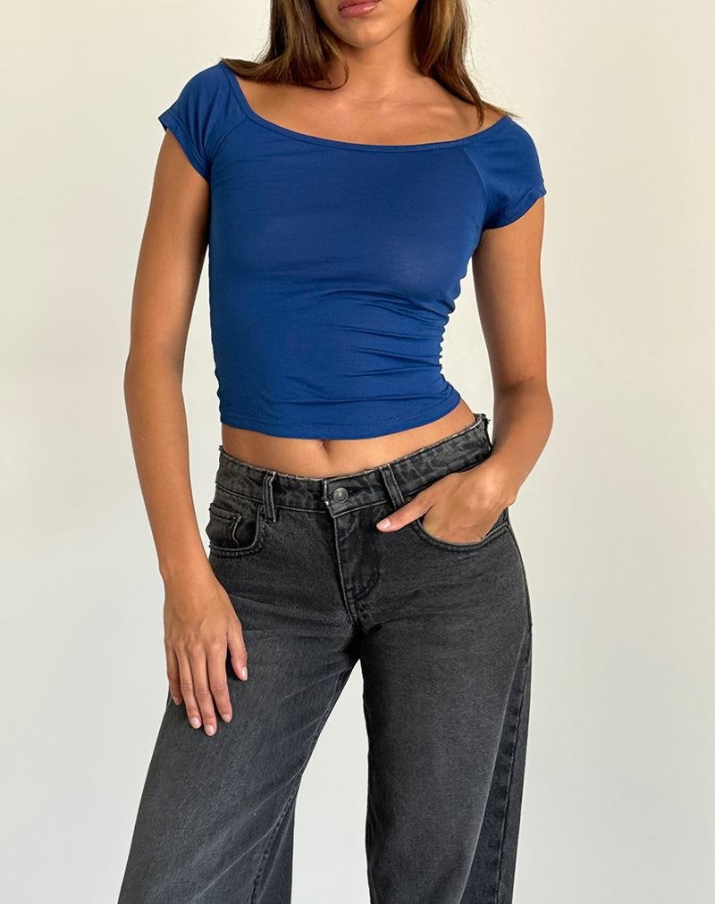 Motel Rocks Charya Off The Shoulder T-shirts Damen Blau | QDG137IV