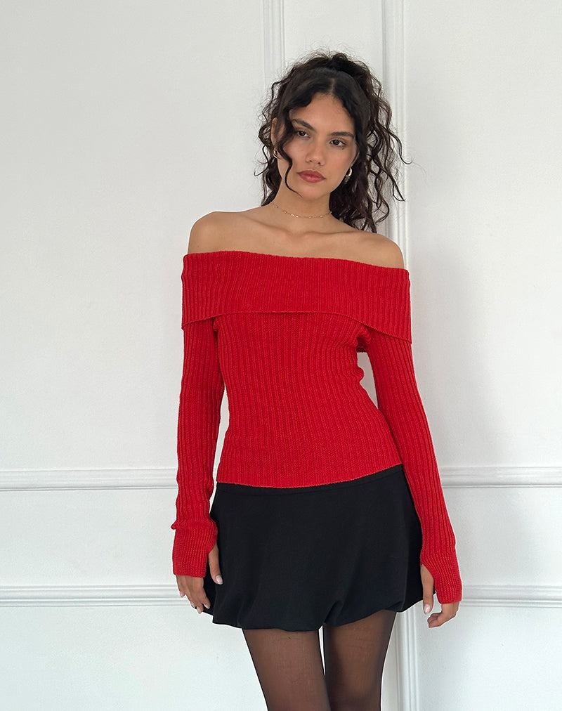 Motel Rocks Circe Off-shoulder Long Sleeve Knit Top Pullover Damen Rot | ZZM2943YE