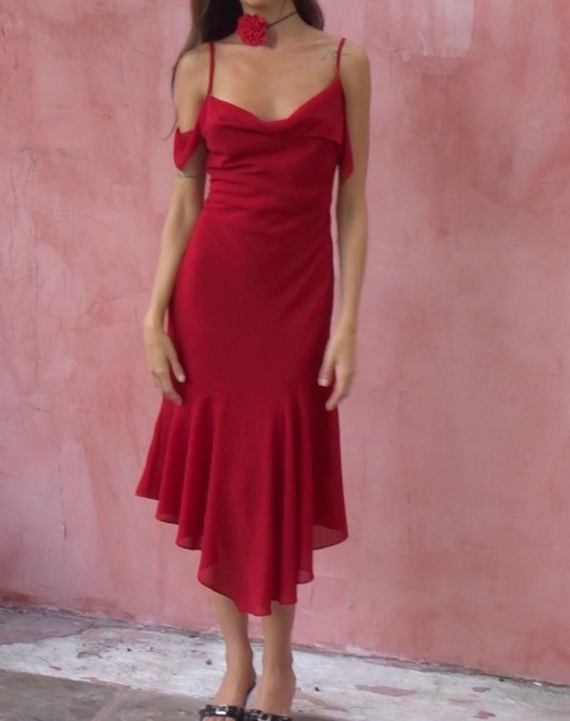 Motel Rocks Dansya Midi Chiffon Midi-kleid Damen Rot | MPZ12100UT