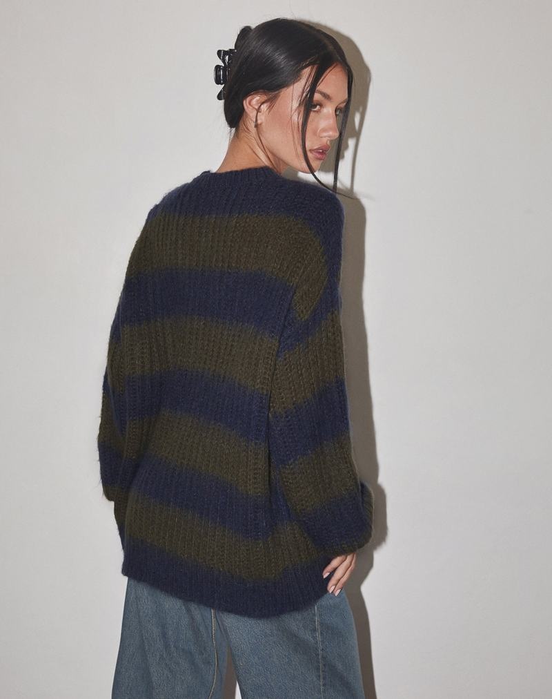 Motel Rocks Daren Gestrickt Oversized Pullover Damen Khaki Navy Blau | KVO7893JE