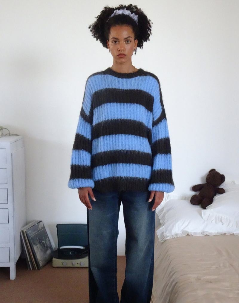 Motel Rocks Daren Gestrickt Oversized Pullover Damen Braun Blau | TFR1245FW