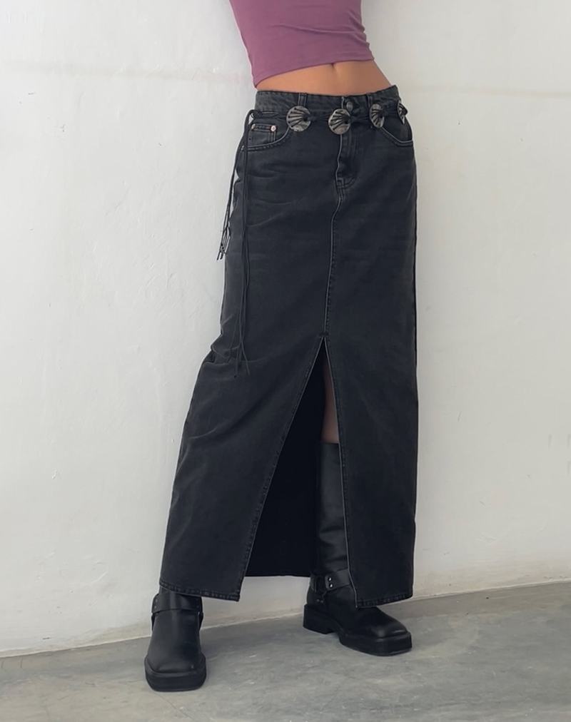 Motel Rocks Low Rise Maxi Jeansrock Damen Schwarz | VRN8593GJ