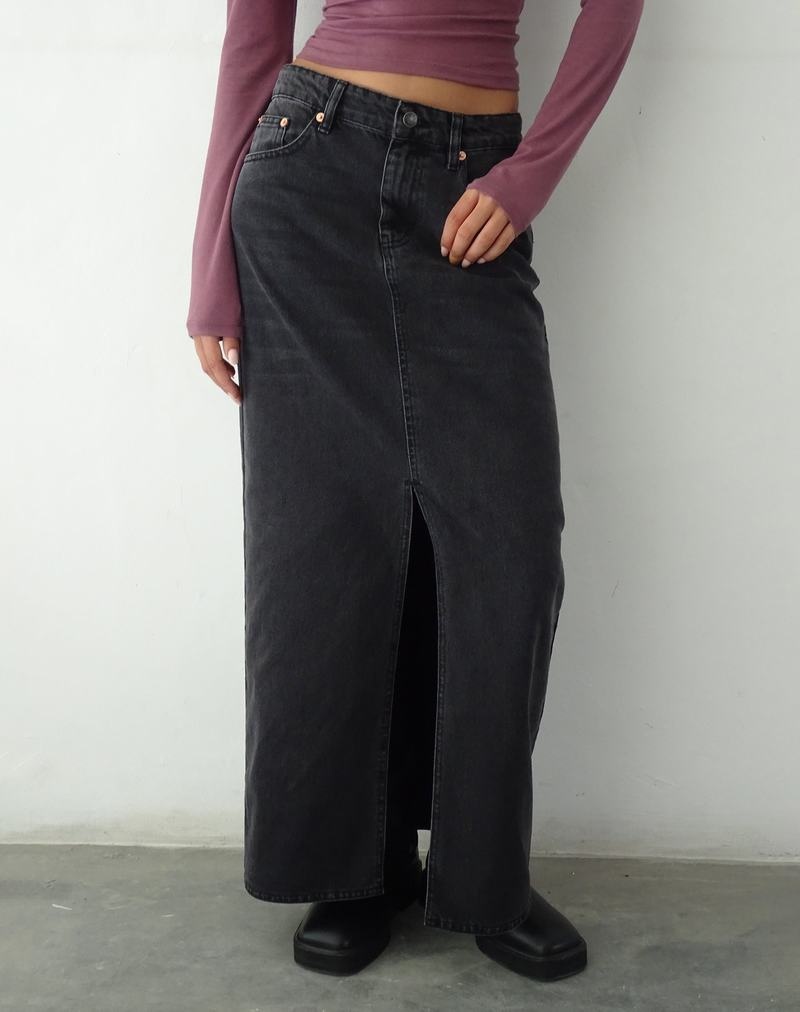 Motel Rocks Low Rise Maxi Jeansrock Damen Schwarz | VRN8593GJ