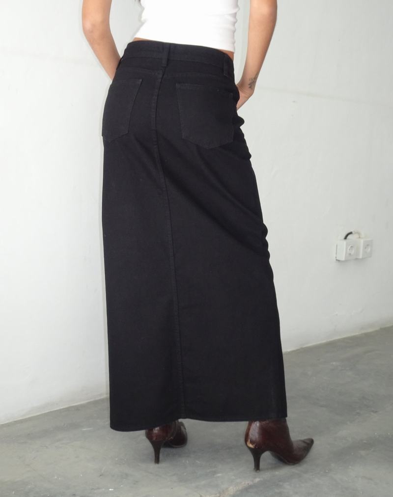 Motel Rocks Low Rise Maxi Jeansrock Damen Schwarz | NDK4429ZN