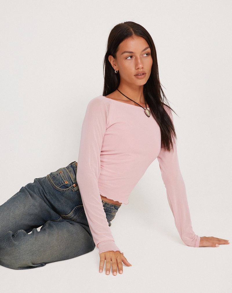 Motel Rocks Mahira Long Sleeve Mesh T-shirts Damen Rosa | SZP1486SL