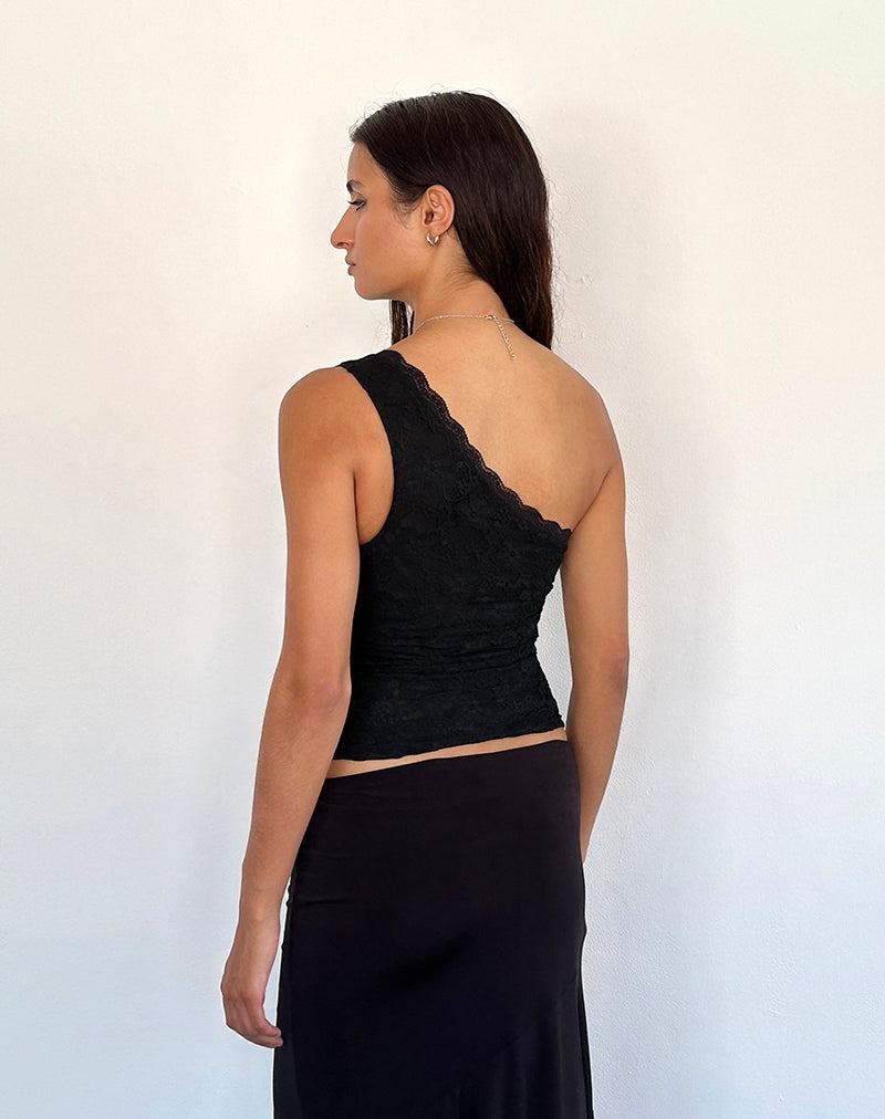 Motel Rocks Moira One Shoulder Spitze Weste Damen Schwarz | OXP345TX