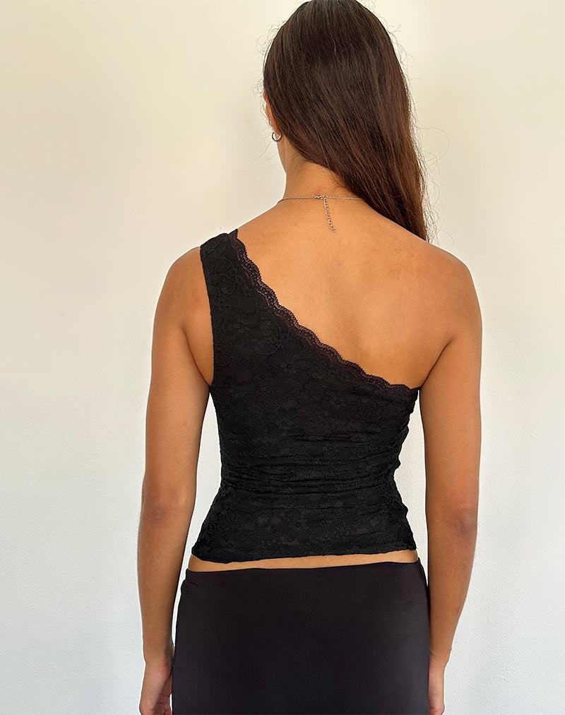 Motel Rocks Moira One Shoulder Spitze Weste Damen Schwarz | OXP345TX