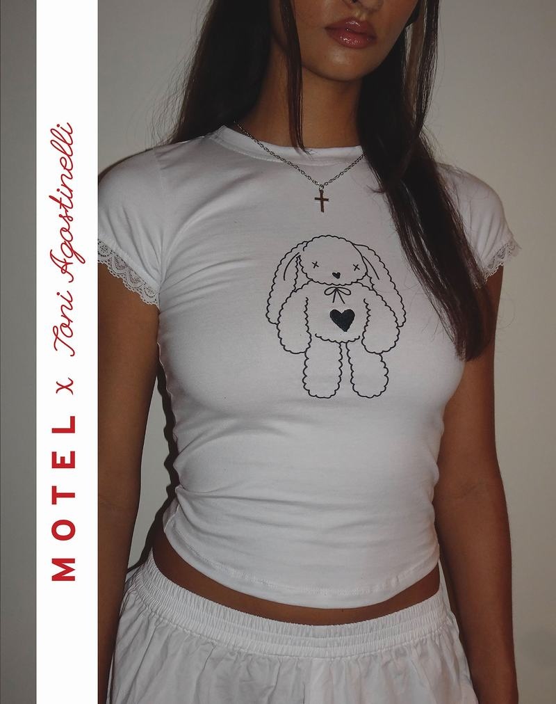 Motel Rocks Motel X Toni Agost Tattoo Izzy Tee T-shirts Damen Weiß | XNY4717DE