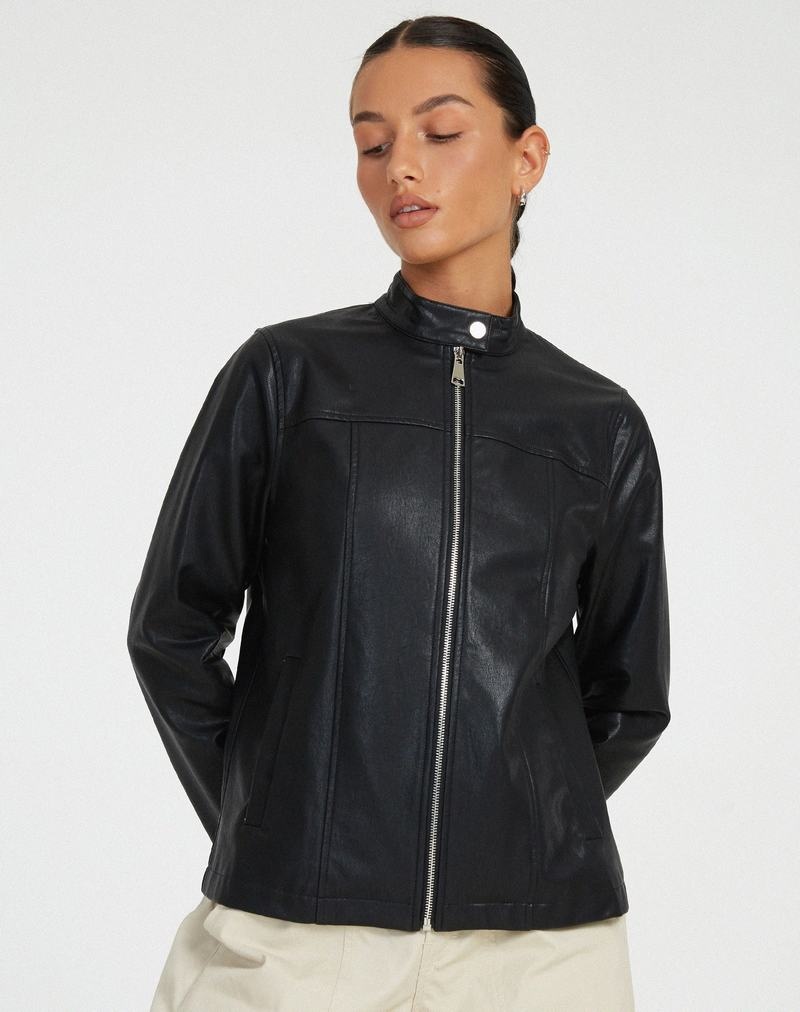 Motel Rocks Olivia Lederjacke Damen Schwarz | DAF873AV