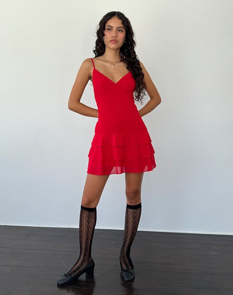 Motel Rocks Riasi Ruffle Minikleid Damen Rot | XGG1985UX