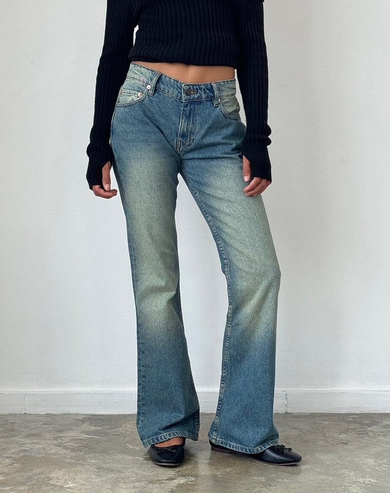 Motel Rocks Rigid Low Rise Flare Jeans Damen Grün | OAY2442AP