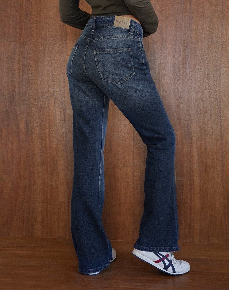 Motel Rocks Rigid Low Rise Flare Jeans Damen Dunkelblau | UAI1037DT