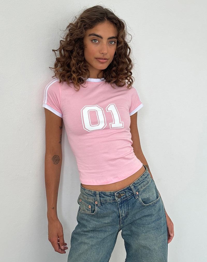 Motel Rocks Salda Sportliche Tee T-shirts Damen Rosa Weiß | UCA2458BE