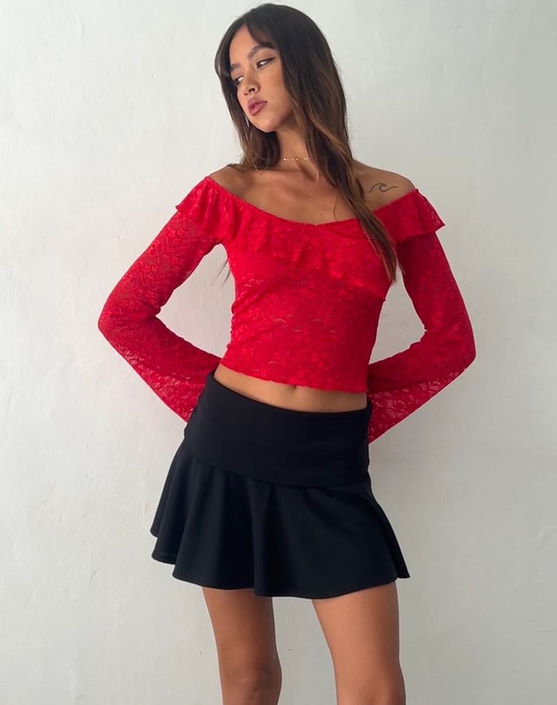 Motel Rocks Soka Bardot Frill Kurz Geschnittene Oberteile Damen Rot | FPX81HV