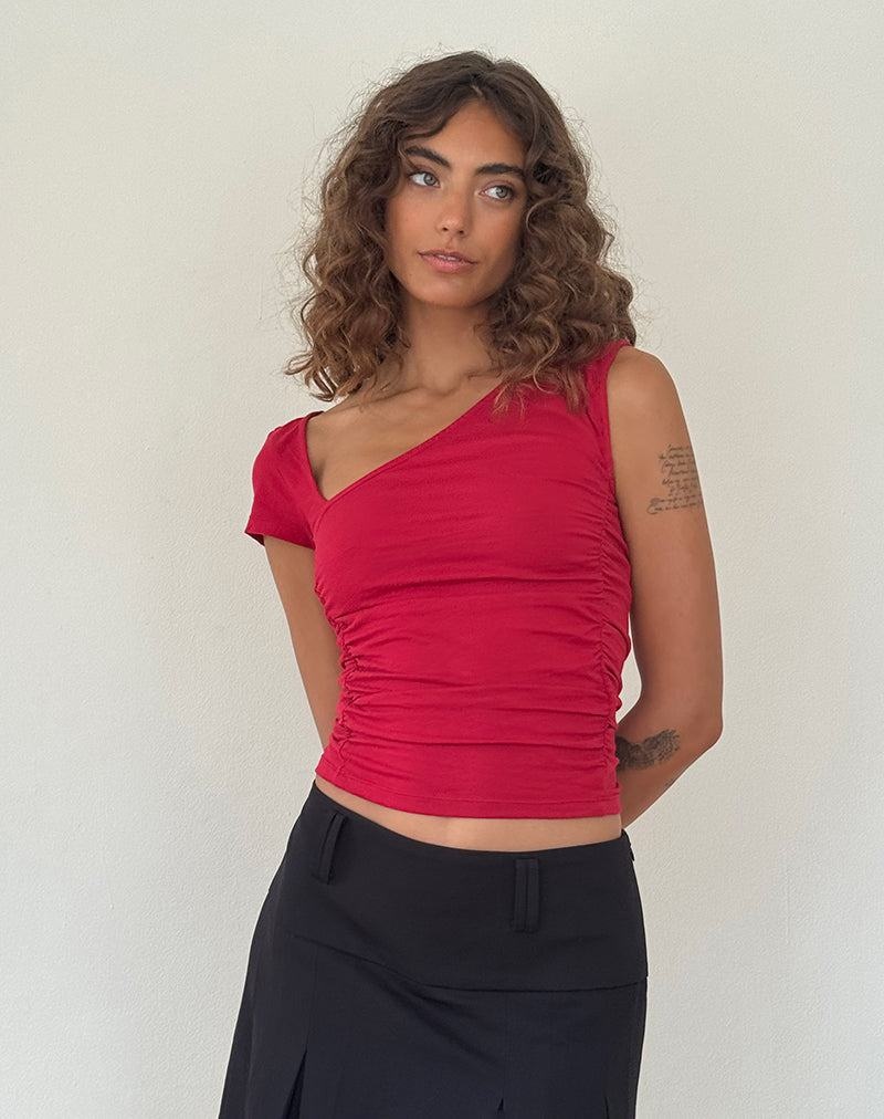 Motel Rocks Sunhee Slash Neck Kurz Geschnittene Oberteile Damen Rot | HOS704OM