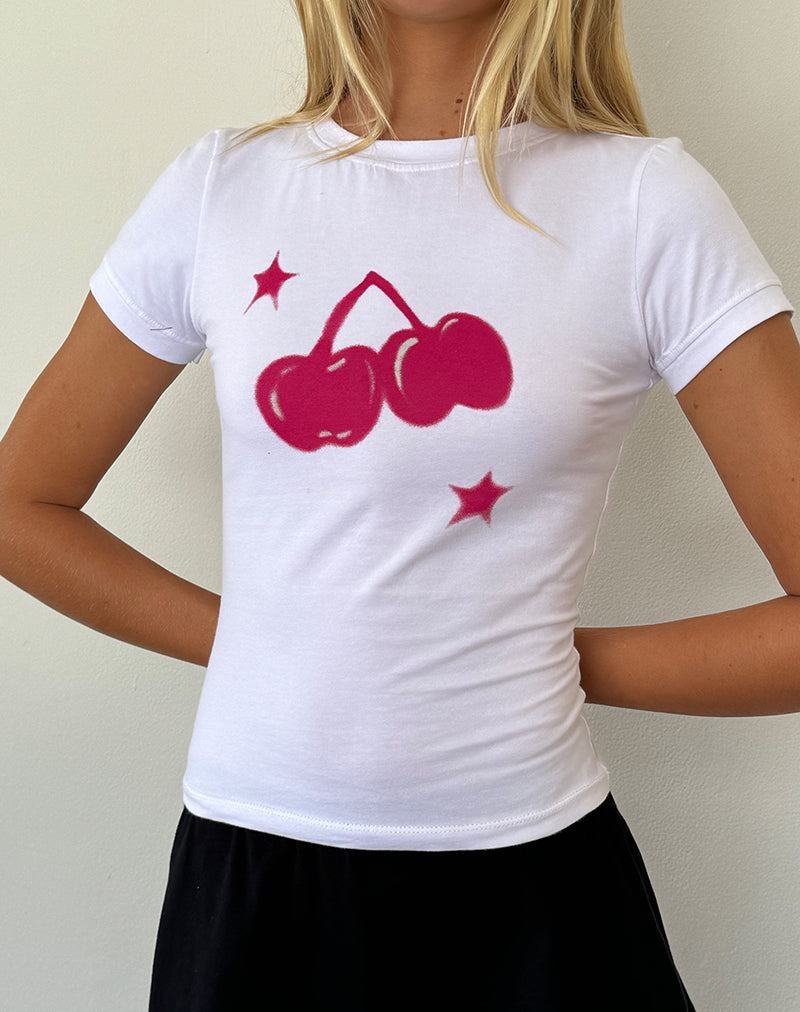 Motel Rocks Sutin Baby Tee T-shirts Damen Weiß Rosa | TJO3789PP