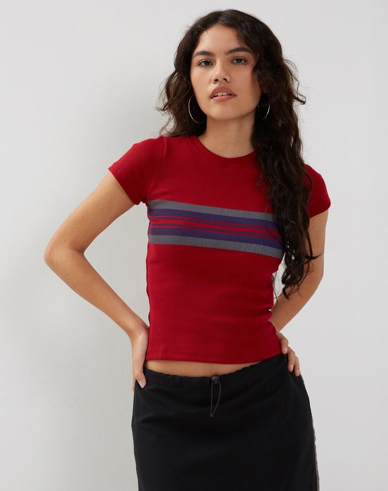 Motel Rocks Tiona Top T-shirts Damen Rot | NBO4766ZO