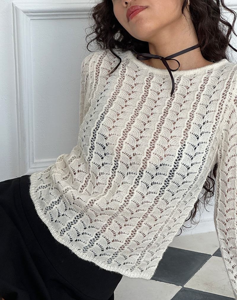 Motel Rocks Venia Gestrickt Long Sleeve Bluse Damen Weiß Weiß | WJH2261ME