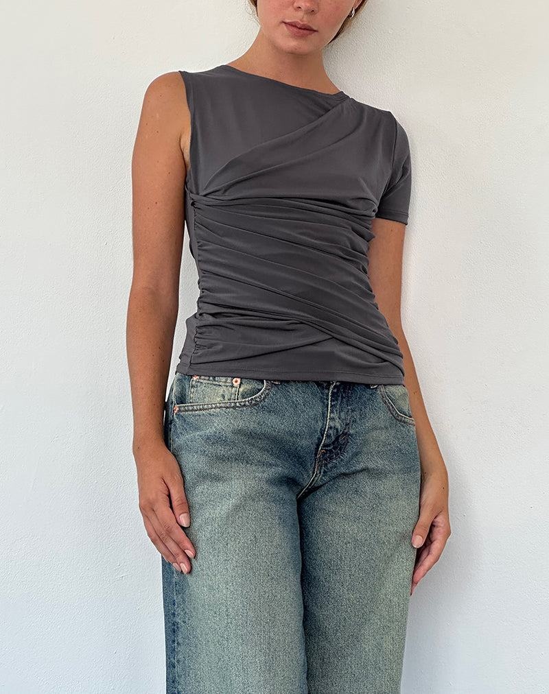 Motel Rocks Zera Asymmetric Ruched T-shirts Damen Grau | WKN5074NX